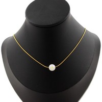 Halskette 1 Perle Mondstein 8 Mm. Kette Aus Edelstahl Vergoldet