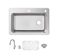 Glacier Bay 33 in. Drop-In Single Bowl 18 Gauge Stainless Kitchen Sink / Faucet