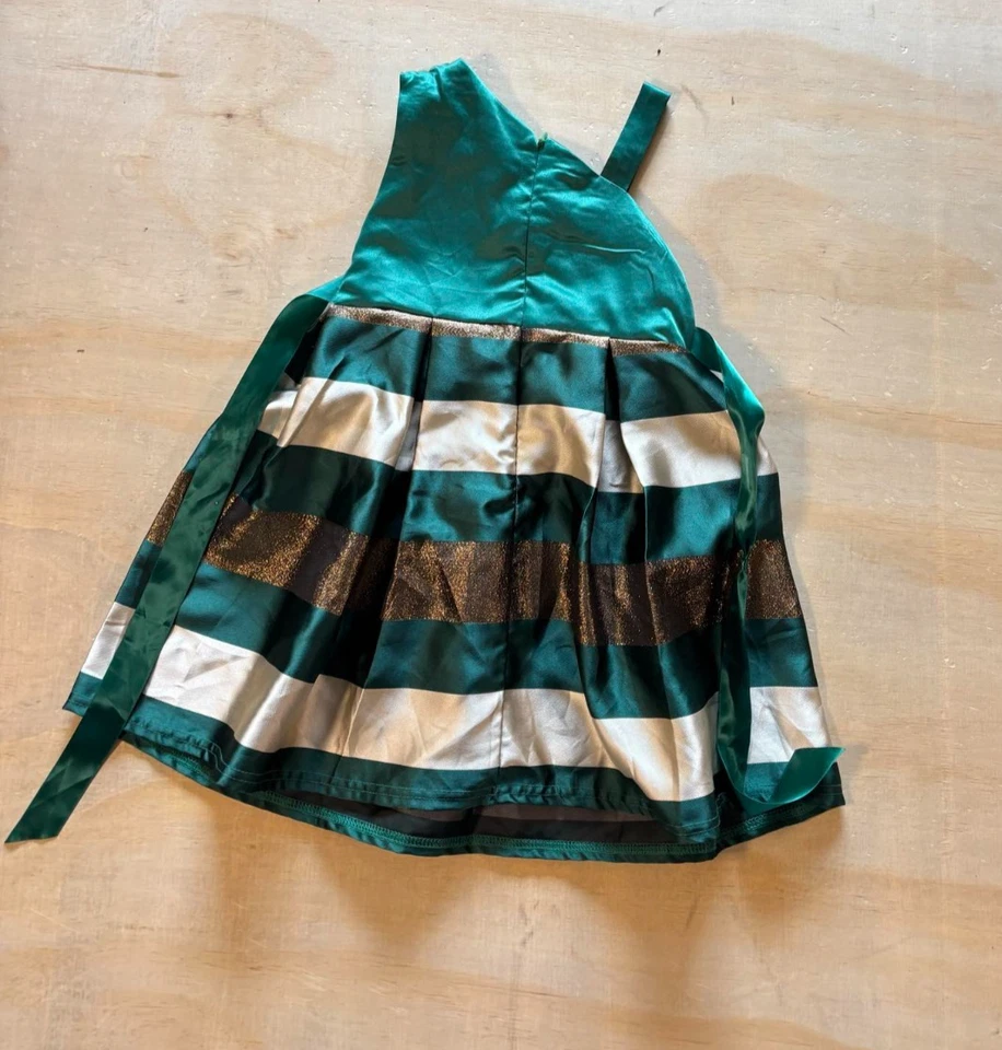 Vestido de fiesta navideña para niñas pequeñas - rayas verdes, doradas y blancas - talla 3T-4T Foto 4 de 4