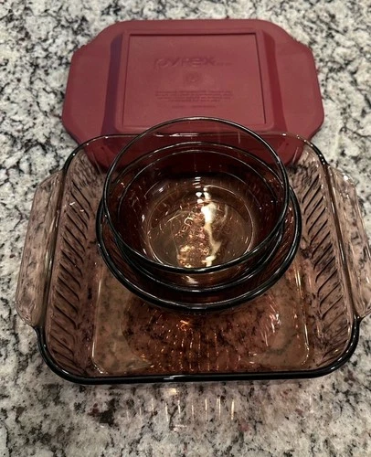 Vintage Pyrex Cranberry Dish Set Made In USA