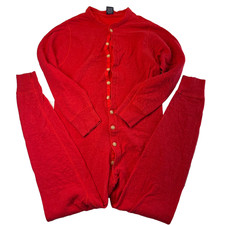 Mens Vintage Duofold RED Union Suit Long Underwear Pajamas Large Wool Blend USA