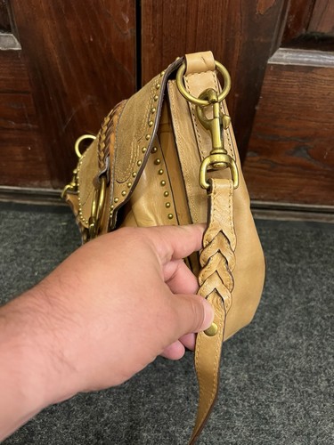 FRYE ilana Taupe Brown Tan Braided Leather Saddle Crossbody Bag Fringed Tassels - Picture 7 of 22
