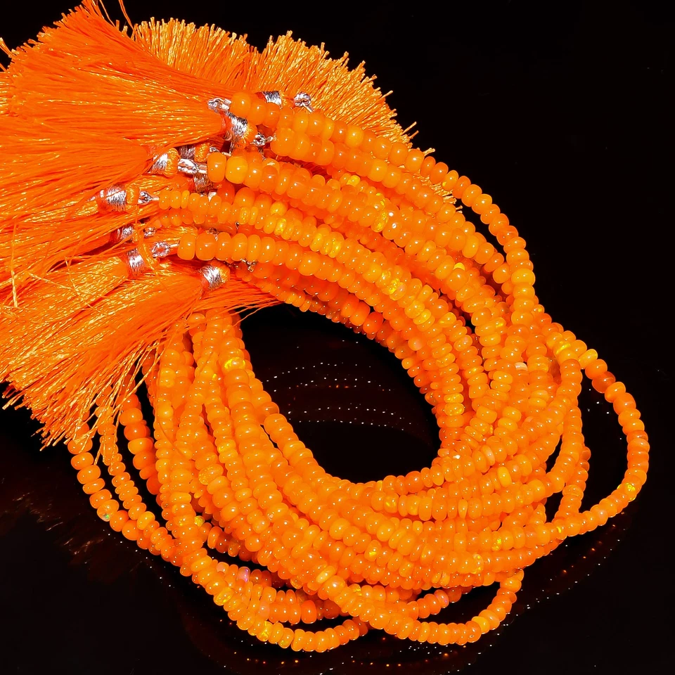 Orange Ethiopian Opal Gemstone Roundel Smooth Beads 4X4X2 mm Strand 8" UGB-698 - Image 2 of 4