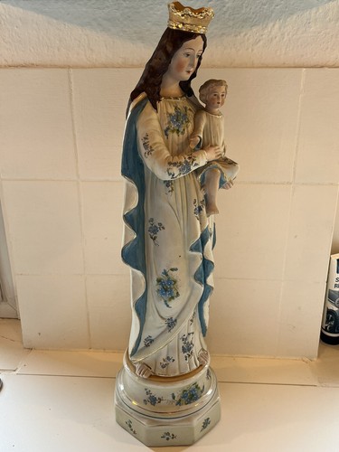 Porzellan Statue Maria Mit Jesus Mutter Gottes Madonna Gemarkt 1616 51 Cm Hoch - Bild 8 von 9