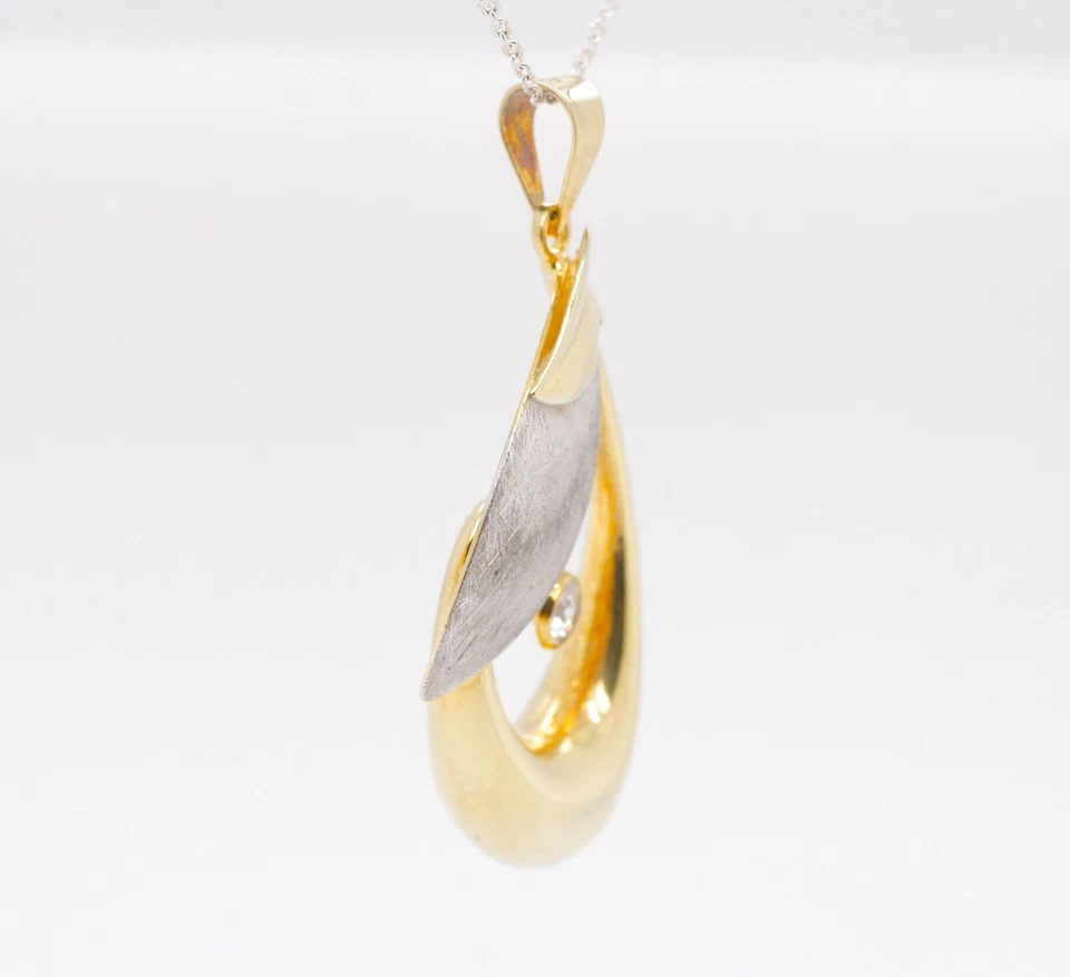 Argento Sterling Massiccio Design Zircone Cubico Ciondolo Finito 18ct Giallo Oro - Immagine 3 di 4