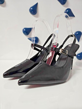 Women's Black Patent Pointed Toe Slingback Pumps Buckle Strap Stiletto Heels US