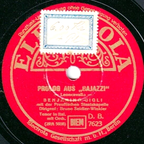 PAGLIACCI Ruggero Leoncavallo 新品 Gigli. Leoncavallo (Pagliacci - prologo) + Glückswalzer