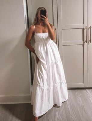 NWT ZARA TIERED POPLIN FLOWY MAXI DRESS WHITE 0881/346 | eBay