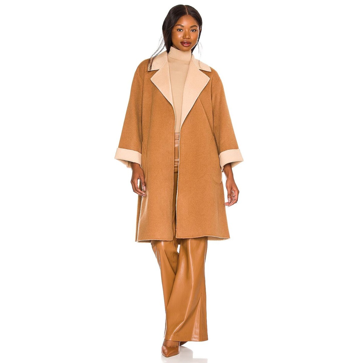 Alice and Olivia Tomiko Reversible Belted Coat Camel / Almond Size