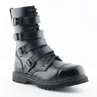 Grinders Unisex Quad CS Black 14 Eyelet Quad Buckle Safety Steel Toe Derby Boot