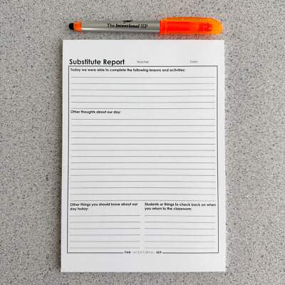 Mrs. D's Corner Substitute Report Data Notepad  50 Sheets