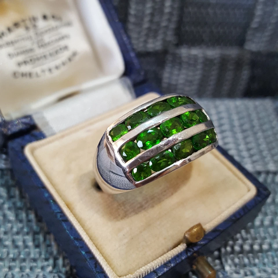 925 Sterling Silver Ring, Genuine Green Chrome Diopside Band, Size P US 7.5 - Image 2 of 4