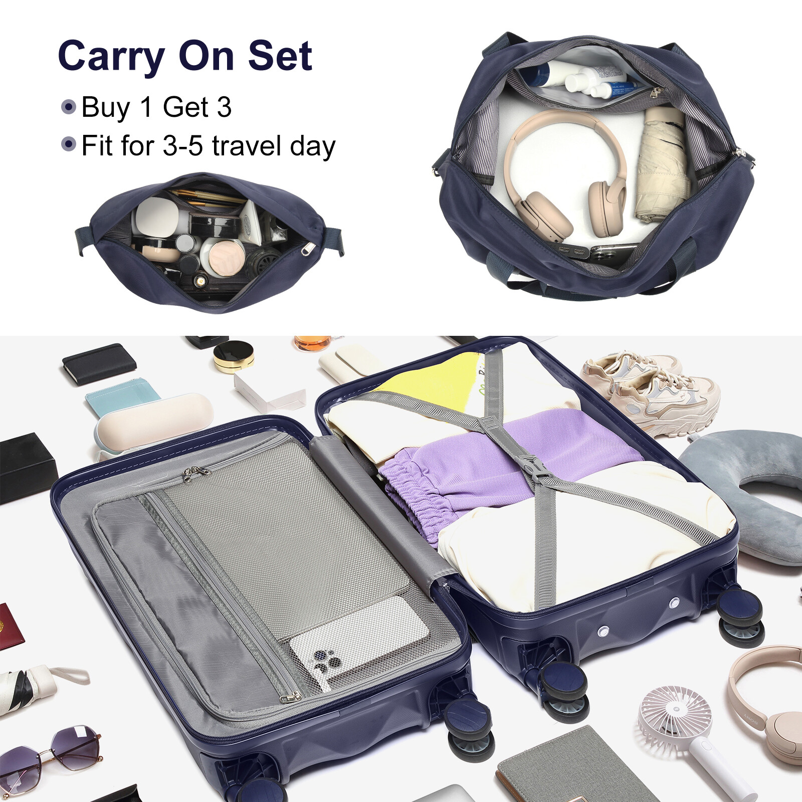 Hardshell Lightweight Travel Luggage Sets Suitcase Lock Diamond Cabin 20 inch