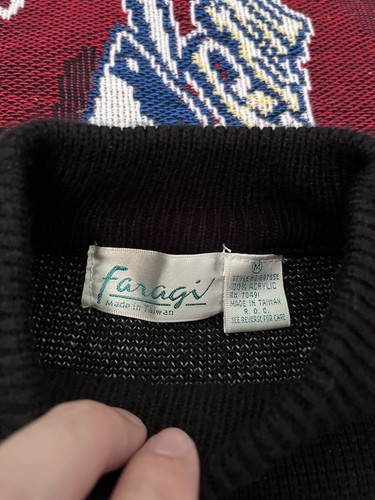 VINTAGE FARAGI SWEATER BLACK WHITE ACRYLIC AZTEC NATIVE PATTERN MEDIUM 90s - Picture 6 of 9
