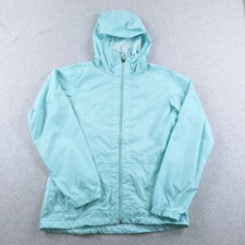 Columbia Jacket Womens Medium Blue Lightweight Windbreaker Hooded Full Zip