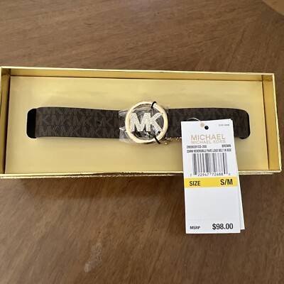 NWT Michael Kors Brown Signature Reversible Pave Logo Belt  display picture 3