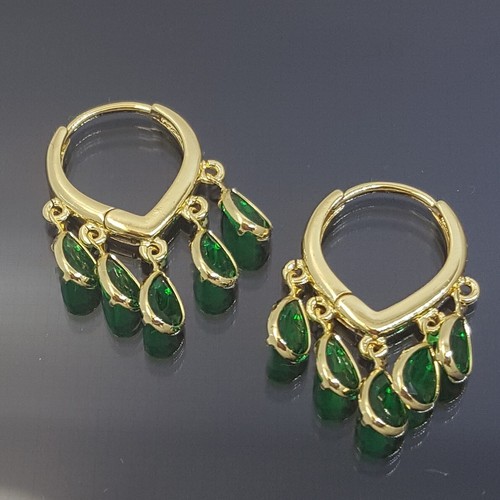 18K Gold Filled Stunning Italian Petite Diopside 18ct GF Hoop Earrings 25mm - Picture 3 of 9