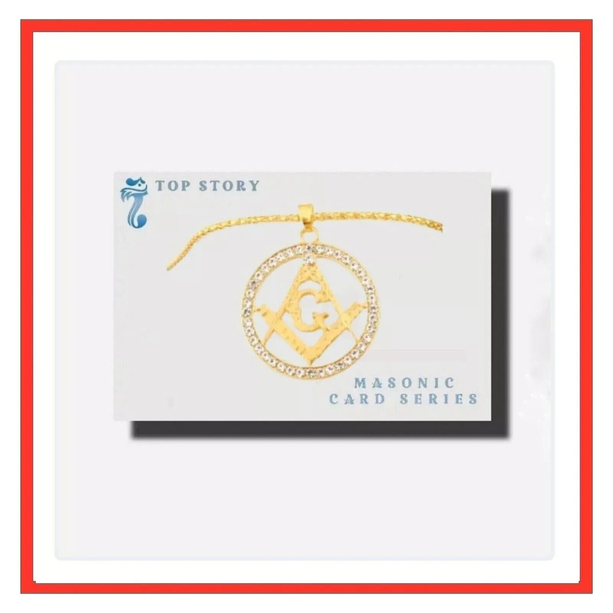 Masonic G Necklace 24”Chain Pendant Vintage Crystal Etched Gold