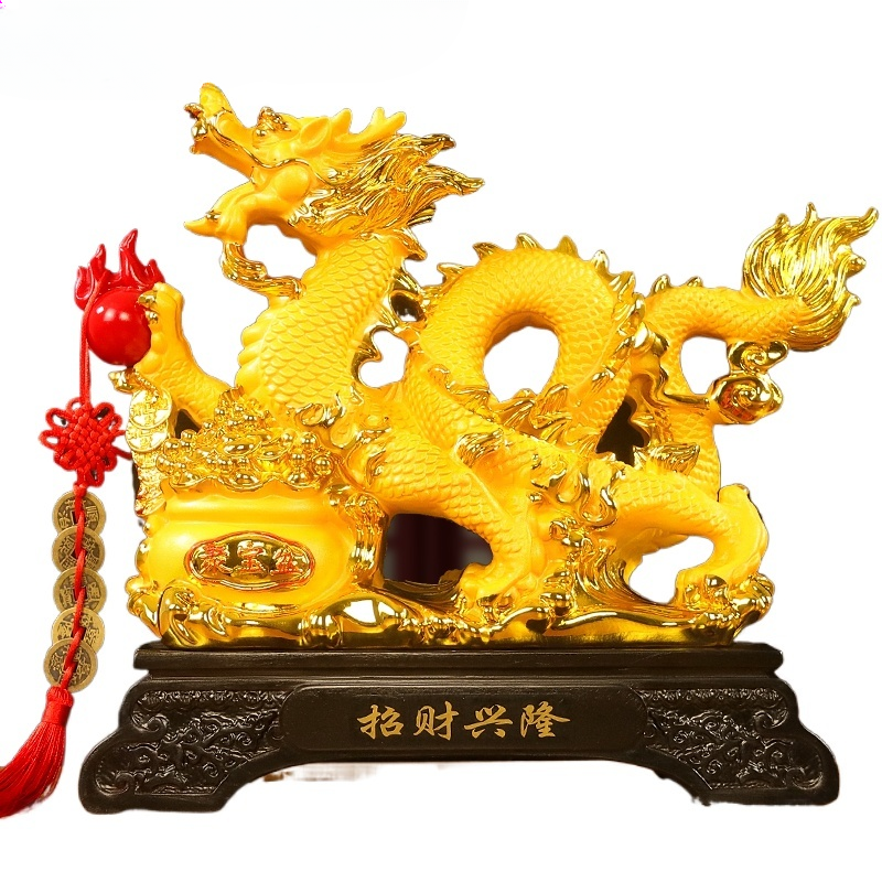 Resin golden zodiac dragon decor for living room wine cabinet desk feng shui