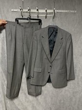 Jos A Bank Suit Men 44L Gray Merino Wool Super 100 Birds Eye 36X30 Pants Luxury