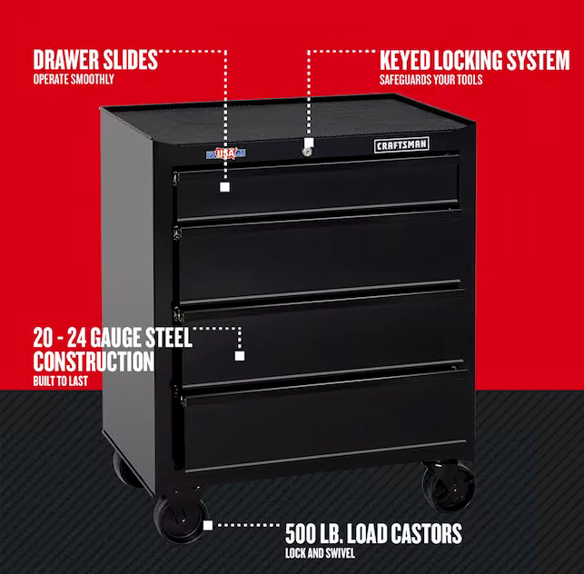 NEW CRAFTSMAN 1000 Series 26.5-In X 32.5-In 4-Drawer Steel Rolling Tool Cabinet