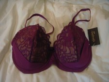 Fredericks of Hollywood underwire Manuela purple lace overlay 32F Bra NWT