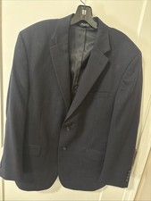 Jos A Bank Dark Blue Plaid 2 Button Mens Suit Coat Size 42L 36W 100 Wool