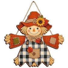 Poplar Wood Autumn Door Sign Featuring Scarecrow Pumpkin Maple Leaf Decoration