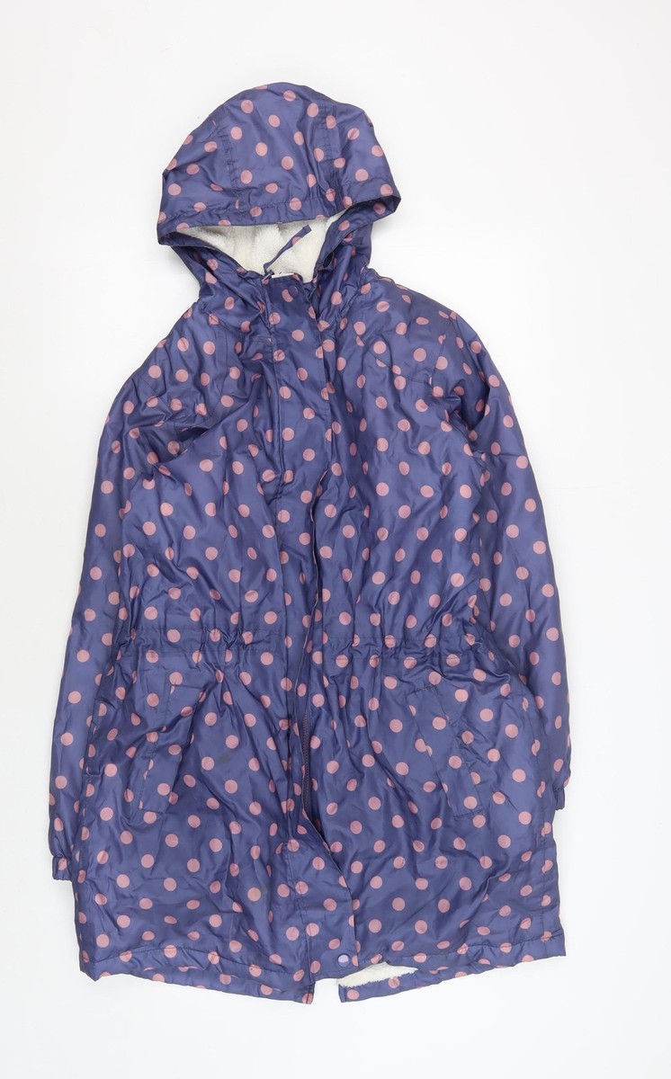 Cotton Traders Women's Purple Polka Dot Hooded Rain Coat Size 12