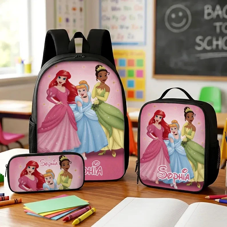 Personalized Fairy Princess School Backpack Lunch Bag Pencil Case 3PCS Set