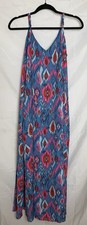 Emily Wonder Women's Large Boho Maxi Dress Blue Pink Sleeveless Spaghetti Strap