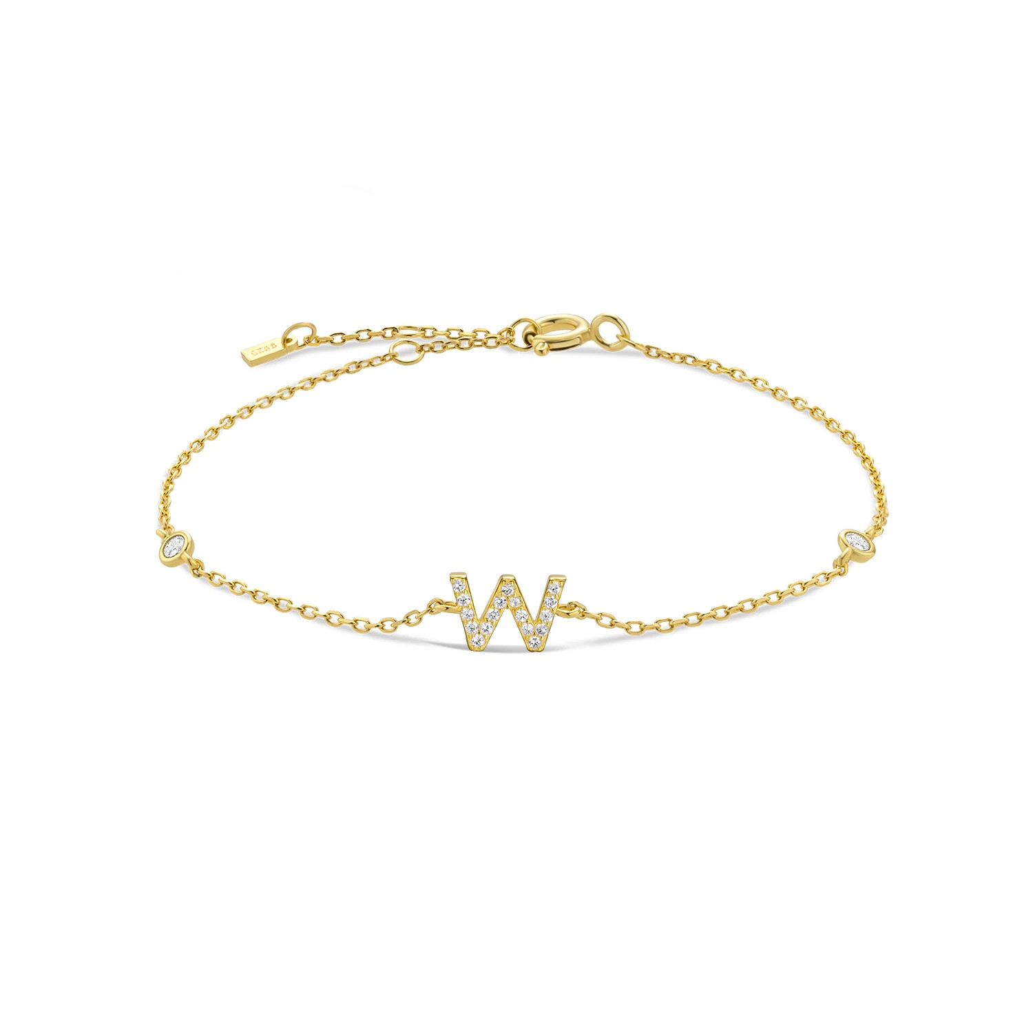 Sterling Silver Bracelet Initial Letter Chain Simulated Zirconia Women Jewelry
