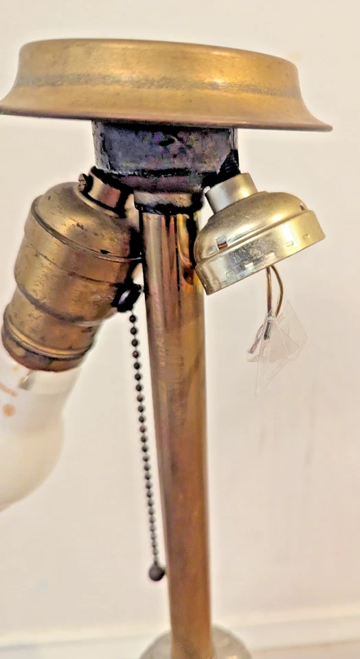 Antique Two-Toned Metal Art Nouveau Lamp Base for Glass Shade w/ Pull Chain - Image 2 of 4