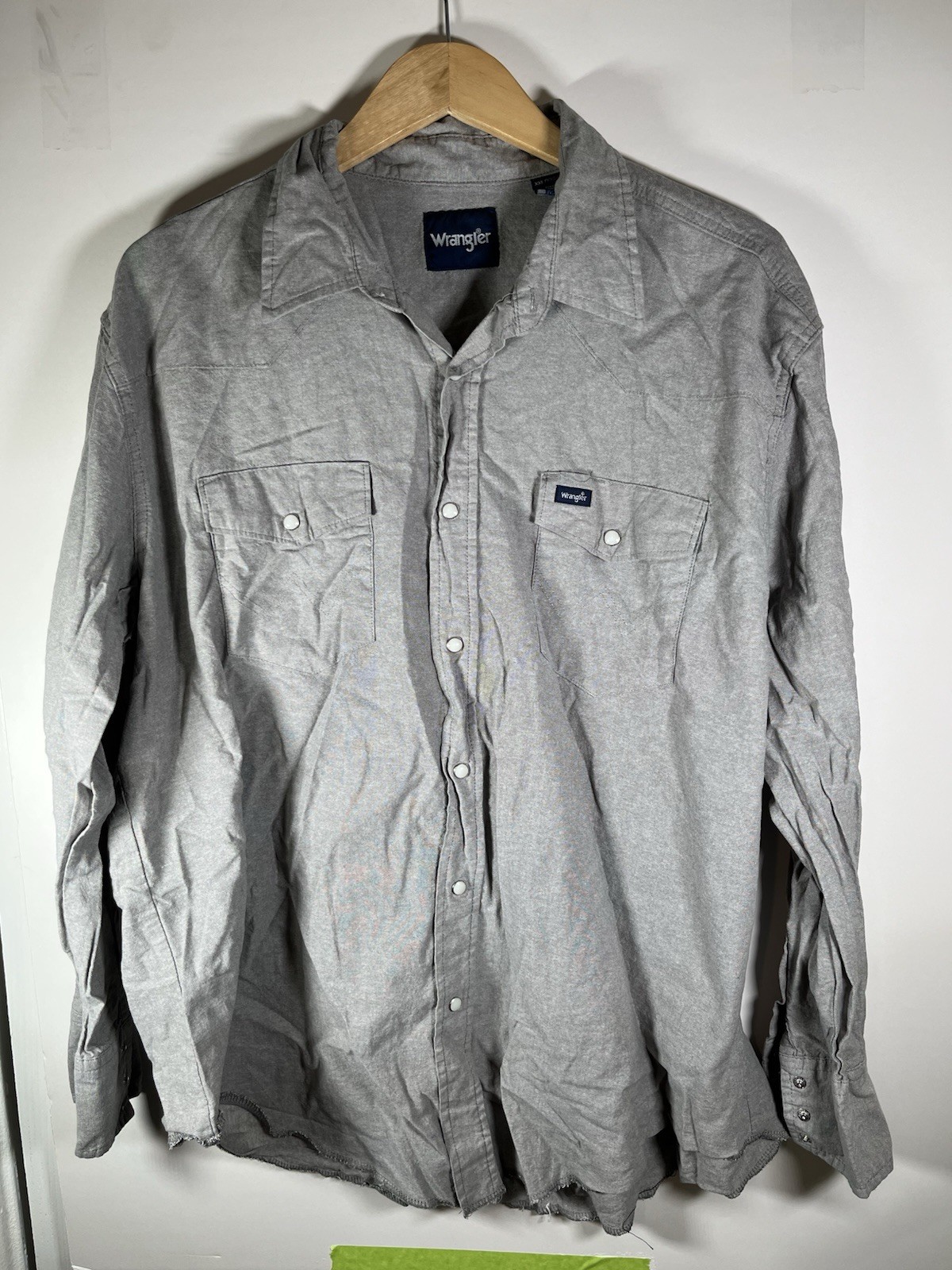 Wrangler Western Snap Shirt Mens 2XL Green Canvas Cotton Pearl Snap Work