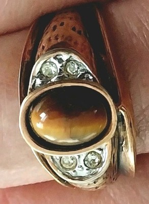 Tigers Eye Ring Electroplated Mens Ring- Size 10-ANTIQUE COLLECTOR'S TREASURE!