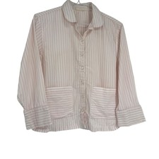LAKE Pajama Top Pink White Stripe Cotton Button Front Women  s Size Small