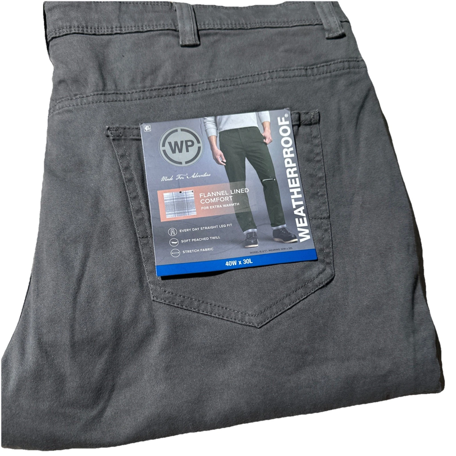Weatherproof Pants ,Soft Twill, Stretch Fabric, Flannel Lined, 40x30 Green NWT