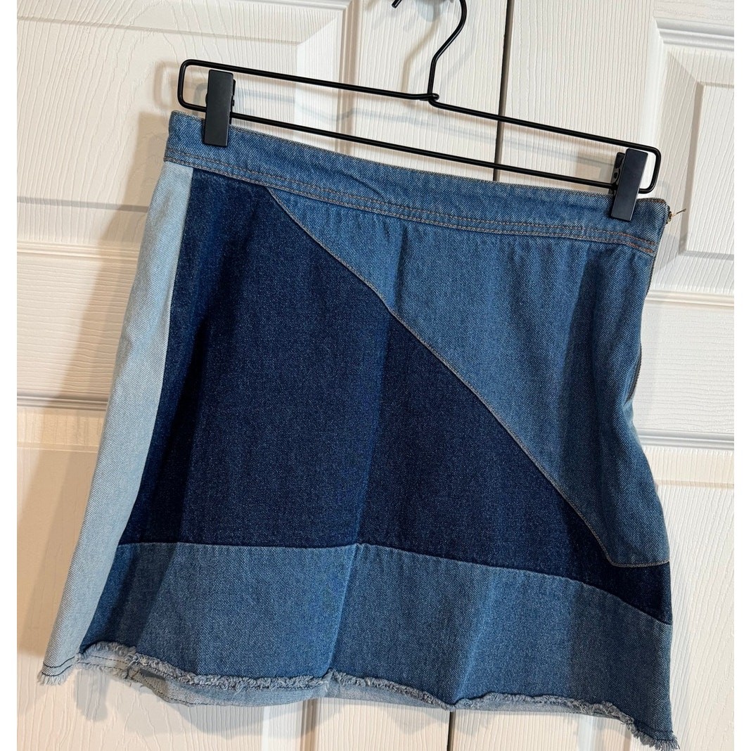 Life in Progress Blue Denim Patchwork Mini Skirt - image 5