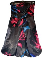 Express Strapless Black Multi Floral Satiny Bubble Dress Occasion Party Sz 4