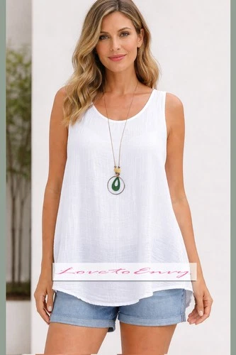 Ladies Vest Top Fully Lined Cheese Cloth ITALIAN Cotton Mix Plain Sleevless Top