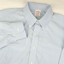 Brooks Brothers Dress Shirt Men's 17-33 Blue Yellow Madison Supima Cotton