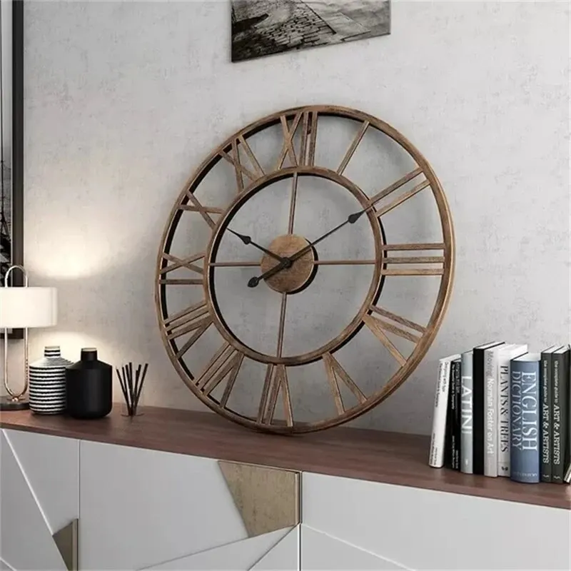 Modern 3D Large Wall Clock Roman Numerals Retro Round Metal Iron Nordic ...