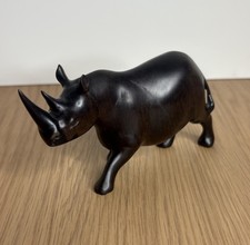 Vintage Carved African Rhinoceros Rhino Dark Hardwood Figurine Sculpture 3.25x6”