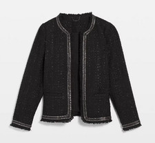 NEW CHICO'S 179 BLACK EMBELLISHED TWEED JACKET SZ M MEDIUM