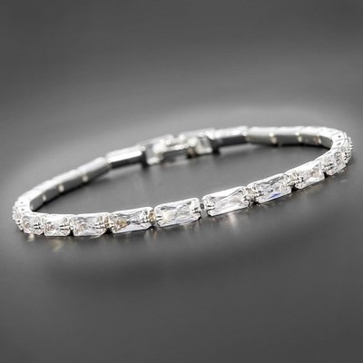 Equilibrium All That Bling Baguette Silver Plated Tennis Bracelet