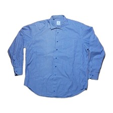 David Donahue Men's 2XL Blue Gingham Plaid Button Up Long Sleeve Dress Shirt
