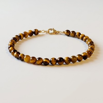 4mm Natural Tiger Eye Stretch Bracelet Protection Confidence Grounding Healing 