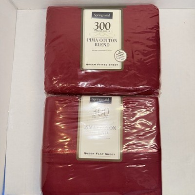 Springmaid 300 Thread Count Pima Cotton Blend Queen Flat & Fitted Sheet Ruby Red