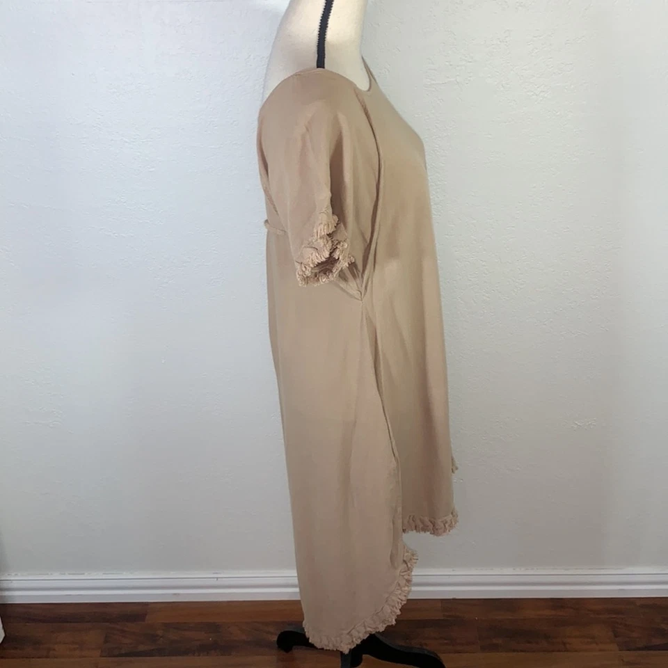 Umgee USA Tan Ll You Need Is Linen Short Sleeve Frayed Hem Dress Size Small - Image 3 of 4