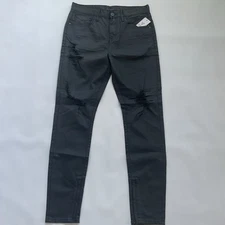 G By Guess Men's Modern Destroy Skinny Jeans In Black Coated Ankle Zip Size 36